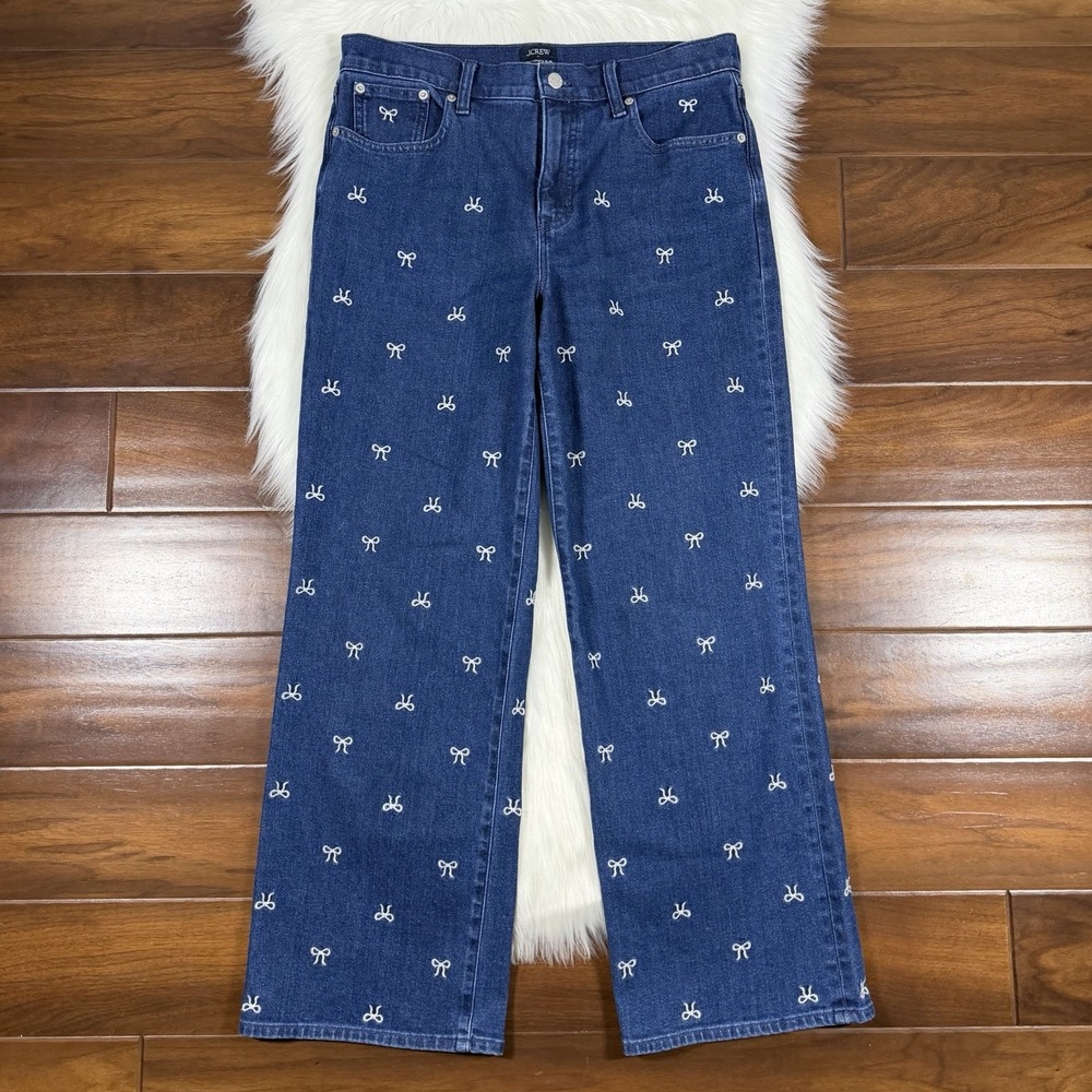 J. Crew Women's Size 29 Bow Embroidered Slim Wide Leg Denim Jeans CO142